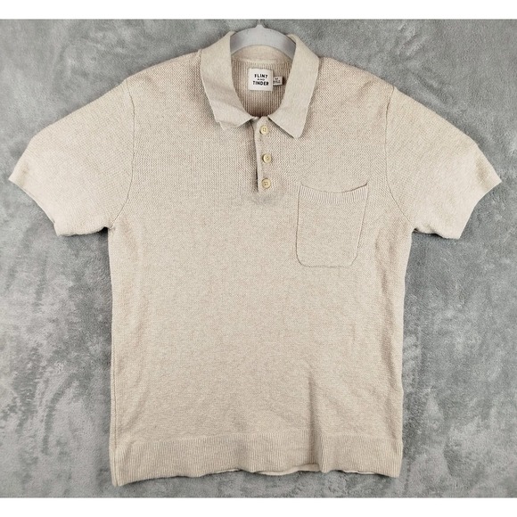 flint and tinder Other - Flint and Tinder Polo Shirt Mens M Beige Knit Short Sleeve Pocket Huckeberry